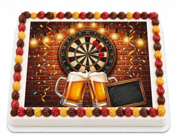 Darts Beer Bar Edible Cake Topper, Game Night Birthday Frosting Sheet Image ~ D30144