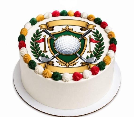 Golf Crest Ball Clubs Edible Cake Topper, Golfer Birthday Frosting Sheet Image ~ D30125