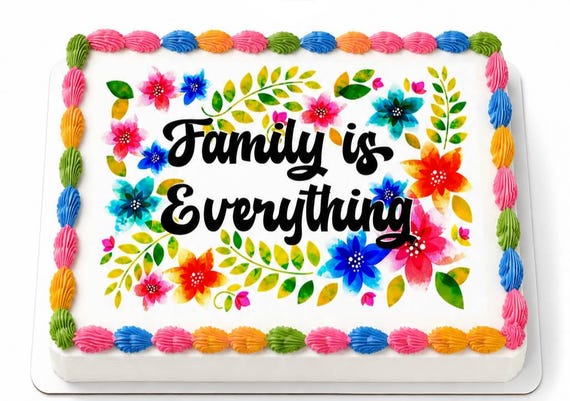 Family Floral Edible Cake Topper, Reunion Birthday Frosting Sheet, Watercolor Flowers ~ D24740