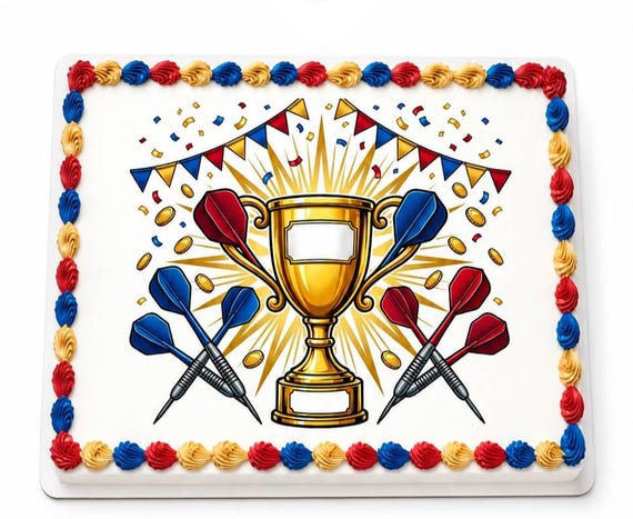 Dart Trophy Champion Edible Cake Topper, Game Night Frosting Sheet Image ~ D30142
