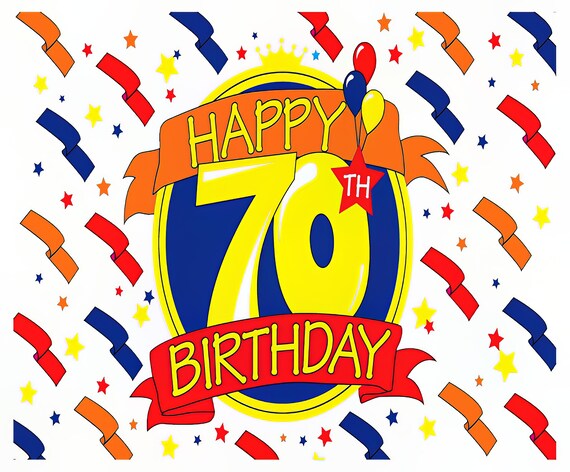 Happy 70th Birthday - 2D Fondant Edible Cake & Cupcake Topper For Birthdays and Parties! - D24339