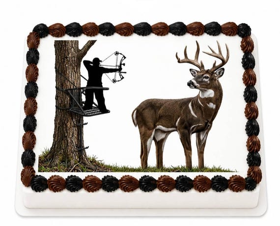 Deer Hunting Edible Cake Topper, Bowhunter Tree Stand Birthday Frosting Sheet Image ~ D3952
