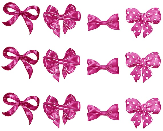 Pink Bows & Ribbons Birthday ~ Edible 2D Fondant Birthday Cake Side Toppers ~ D24046