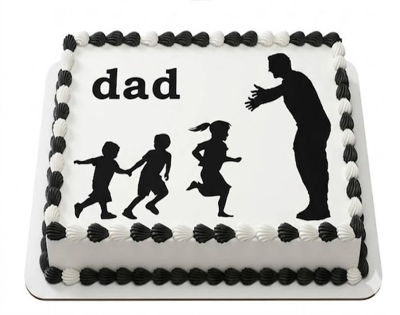 Dad Kids Running Silhouette Edible Cake Topper, Father Children Family Frosting Sheet Image, Fathers Day Party ~ D24342