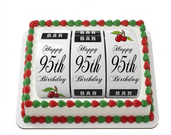 Slot Machine 95th Birthday Edible Cake Topper, Casino Party Frosting Sheet Image ~ D24465