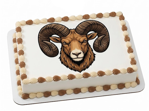 Ram Mascot Edible Cake Topper, School Spirit Frosting Sheet Image, Brown Rams Sports Team ~ D30080
