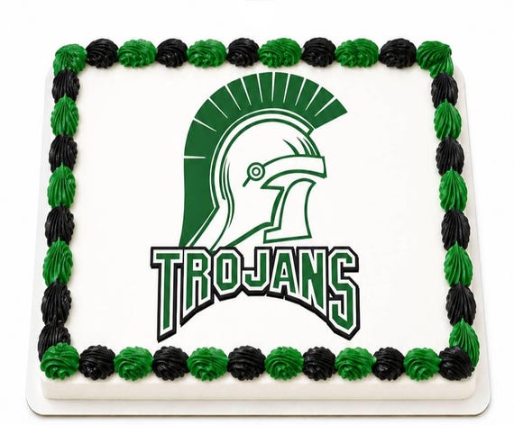 Green Trojans Helmet Mascot Edible Cake Topper, Spartan School Team Frosting Sheet Image, Warriors ~ D10016