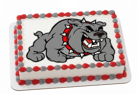 Red Gray Bulldog Mascot Edible Cake Topper, School Spirit Frosting Sheet Image, Sports Team ~ D837