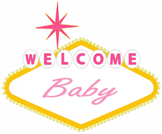 Welcome Baby Pink Las Vegas Baby Shower ~ Edible 2D Fondant Birthday Cake/Cupcake Topper ~ D24646