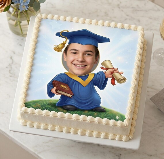 Custom Face Graduation Edible Cake Topper, Photo Frame Frosting Sheet D4367