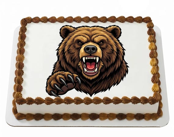 Grizzly Bear Mascot Edible Cake Topper, School Spirit Frosting Sheet Image, Brown Bears Sports ~ D30084