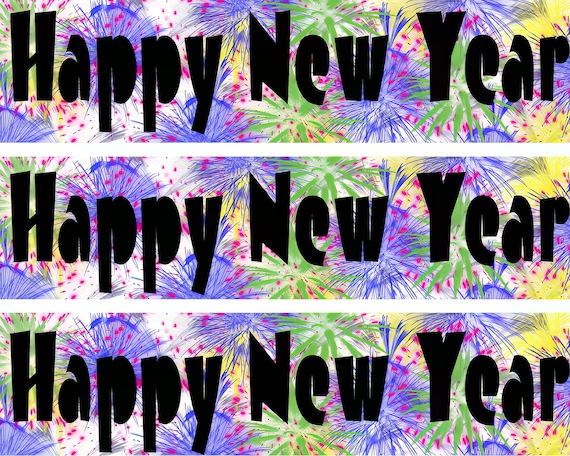 Happy New Year Fireworks - Side Strips ~ Edible 2D Fondant Birthday Cake Side Toppers ~ D22822