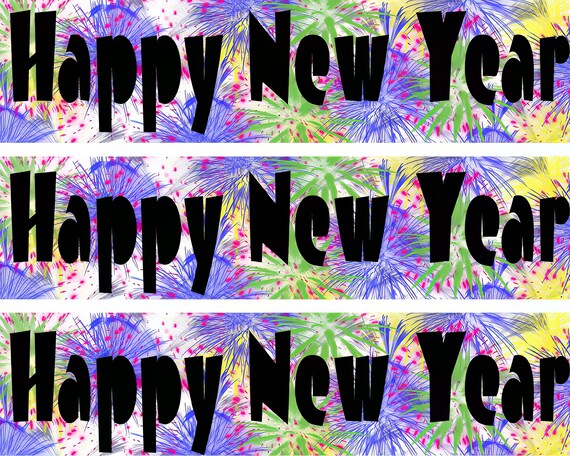 Happy New Year Fireworks - Side Strips ~ Edible 2D Fondant Birthday Cake Side Toppers ~ D22822