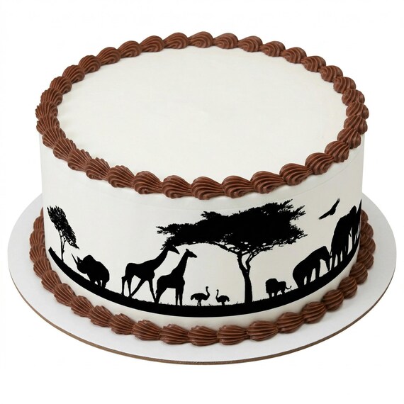 Safari Animal Silhouette Edible Cake Side Strips, Jungle Frosting Sheet Wrap D24707