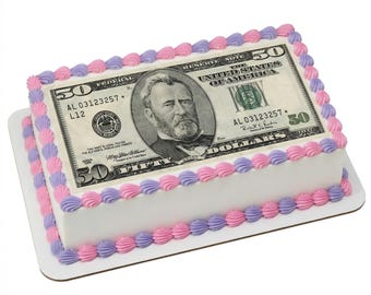 50 Dollar Bill Edible Cake Topper, Birthday Currency Frosting Sheet Decoration D24137