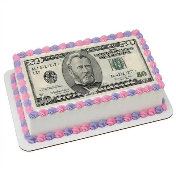 50 Dollar Bill Edible Cake Topper, Birthday Currency Frosting Sheet Decoration D24137