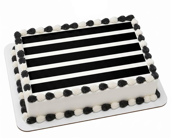 Black White Stripe Edible Cake Topper, Bold Pattern Frosting Sheet Image, Modern Birthday ~ D22489