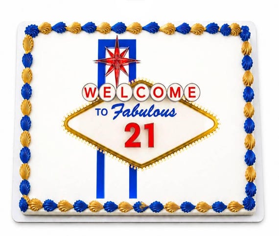 Welcome to Fabulous 21 Vegas Sign Edible Cake Topper, Birthday Party Frosting Sheet Image, Casino ~ D22595