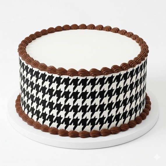 Black Houndstooth - Birthday Side Strips ~ Edible 2D Fondant Birthday Cake Side Toppers ~ D588