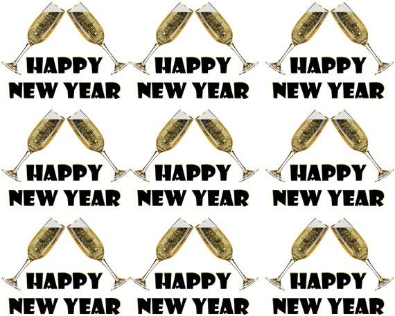 Happy New Year - Side Strips ~ Edible 2D Fondant Birthday Cake Side Toppers ~ D22819