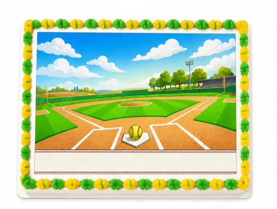 Softball Field Edible Cake Topper, Fastpitch Birthday Frosting Sheet Image ~ D30151