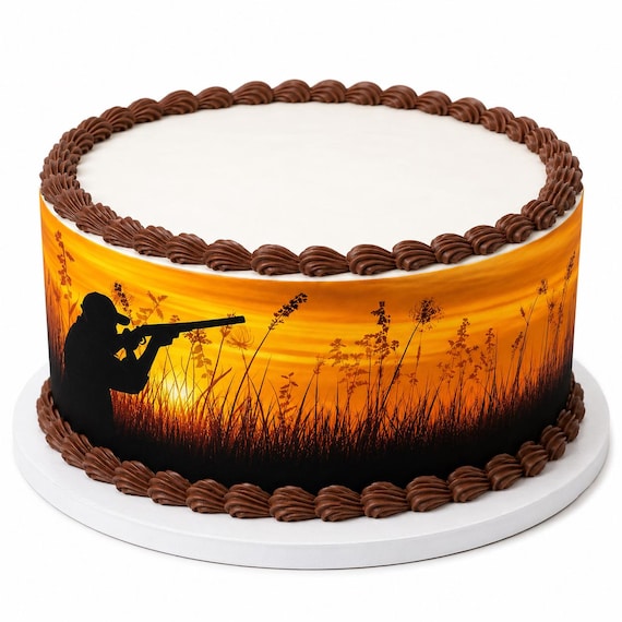 Hunting Sunset Edible Cake Side Strips, Duck Shooter Outdoor Scene Wrap ~ D30108
