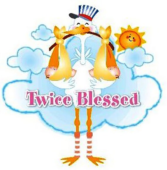 Twice Blessed Baby Shower Birthday ~ Edible 2D Fondant Birthday Cake/Cupcake Topper ~ D230