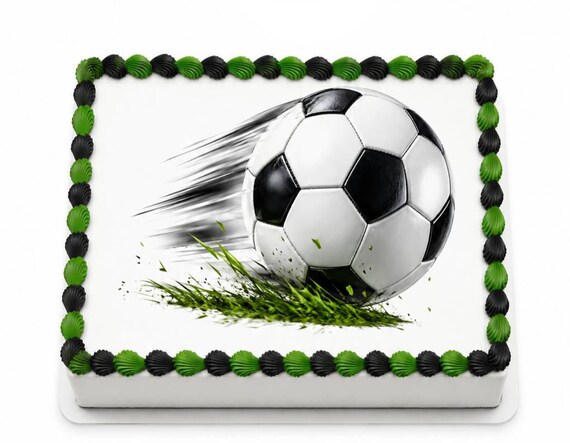 Flying Soccer Ball Edible Cake Topper, Sports Birthday Frosting Sheet Image ~ D30162