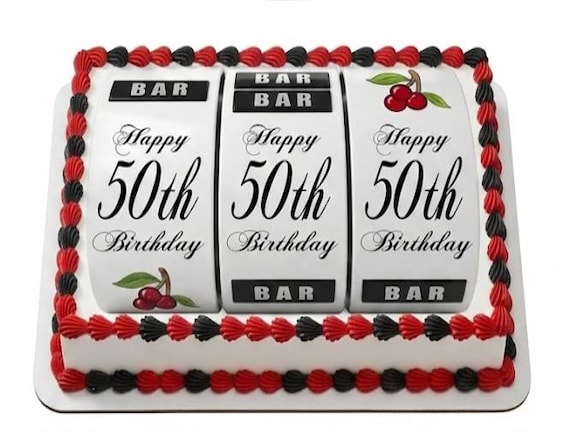 Casino Slot Machine Edible Cake Topper, 50th Birthday Frosting Sheet Image, Jackpot Party Decor ~ D21868