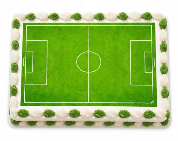 Soccer Field Pitch Edible Cake Topper, Fútbol Sports Birthday Frosting Sheet Image, Goal Kickoff ~ D736