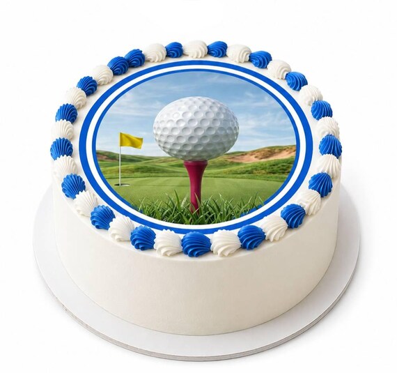 Golf Ball on Tee Edible Cake Topper, Fairway Green Course Flag Frosting Sheet Image, Country Club Sports Party ~ D3068