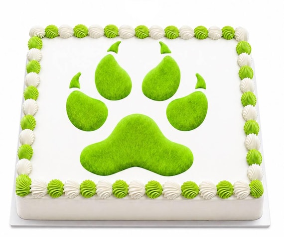 Green Furry Paw Print Edible Cake Topper, Claw Mascot Team Frosting Sheet Image, Wildcat Wolf ~ D22448