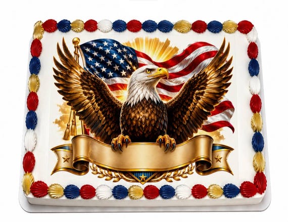 American Eagle Flag Edible Cake Topper, Patriotic Birthday Frosting Sheet Image ~ D30178