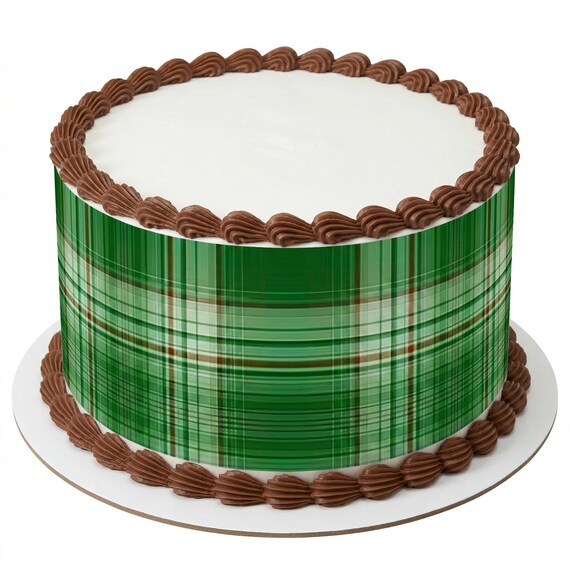 Green Plaid Birthday - Side Strips ~ Edible 2D Fondant Birthday Cake Side Toppers ~ D22723