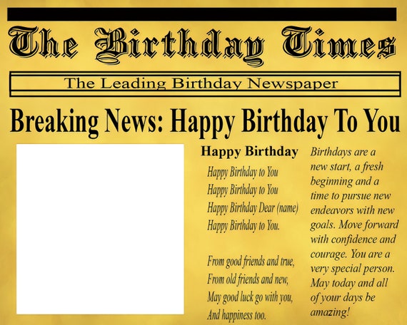 Breaking Newspaper Birthday - 2D Edible Cake & Cupcake Photo Frame For Birthdays and Parties! - D24309