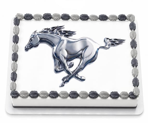 Silver Chrome Mustang Stallion Edible Cake Topper, Galloping Horse Mascot Frosting Sheet Image, Metallic Bronco Team ~ D24644