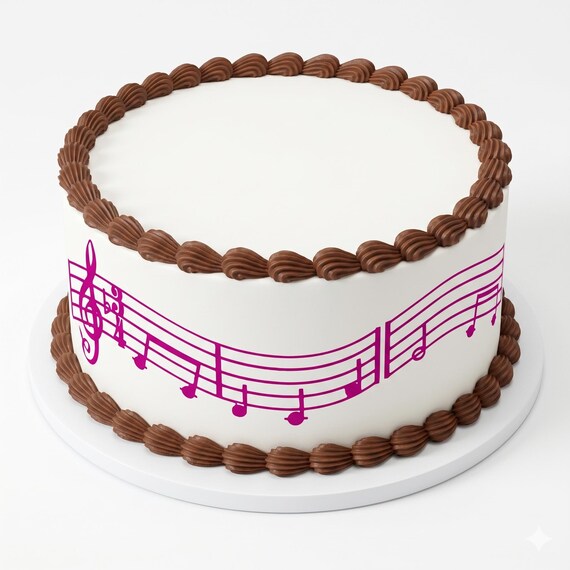 Music Notes Edible Cake Side Strip, Pink Musical Frosting Sheet Decoration ~ D22676