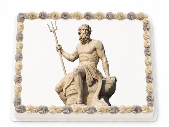 Neptune Statue Trident Edible Cake Topper, Greek Mythology Frosting Sheet Image ~ D6843