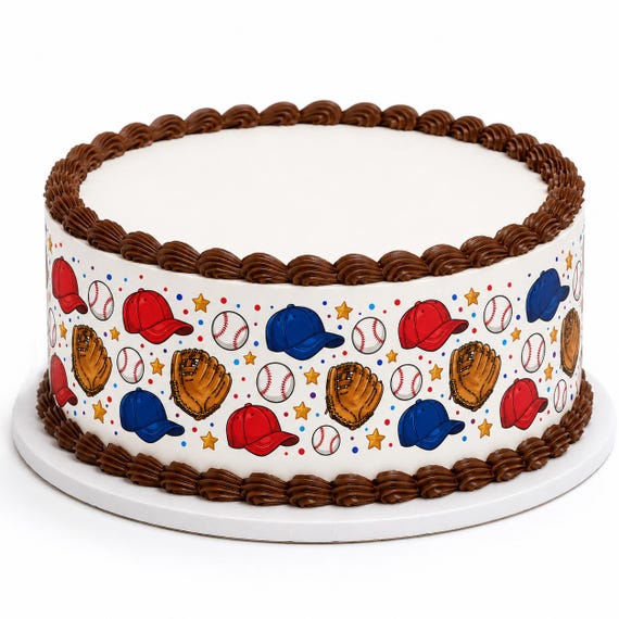 Baseball Cap Glove Edible Cake Side Strip, Sports Birthday Frosting Sheet Decoration ~ D30139
