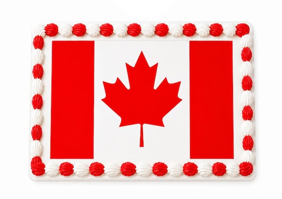Canada Flag Maple Leaf Edible Cake Topper, Patriotic Frosting Sheet Image ~ D1098