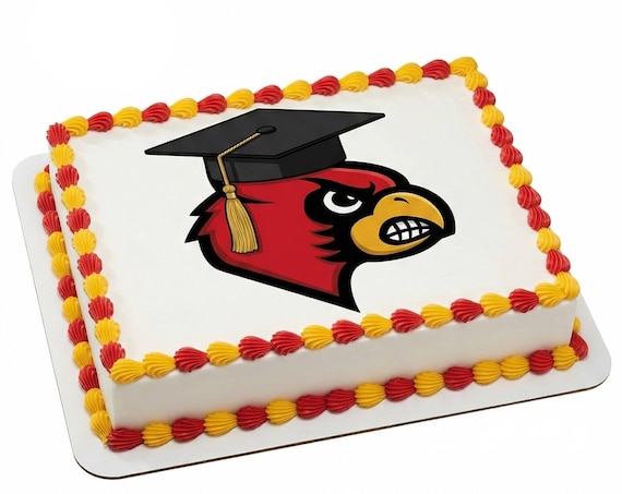 Cardinal Graduation Cap Mascot Edible Cake Topper, Red Gold School Spirit Frosting Sheet Image, Grad Party Decor ~ D24590