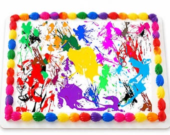 Colorful Paint Splatter Edible Cake Topper, Art Party Frosting Sheet Image, Rainbow Birthday Decor ~ D20695