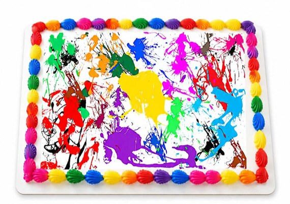Colorful Paint Splatter Edible Cake Topper, Art Party Frosting Sheet Image, Rainbow Birthday Decor ~ D20695