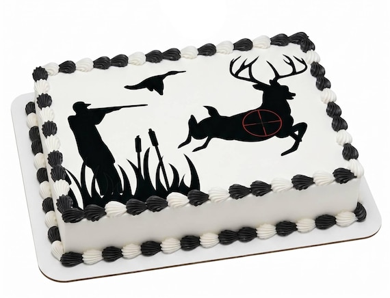 Hunting Scene Edible Cake Topper, Hunter Deer Duck Frosting Sheet Image, Outdoorsman Buck ~ D20629