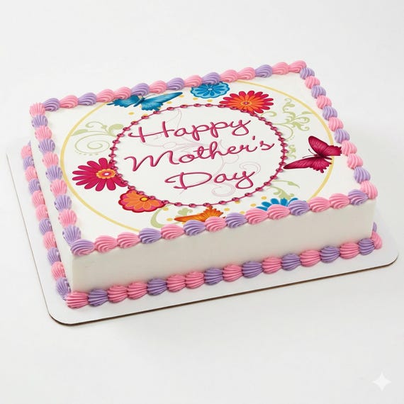 Happy Mother’s Day Butterfly Floral Edible Cake Topper, Frosting Sheet D1365