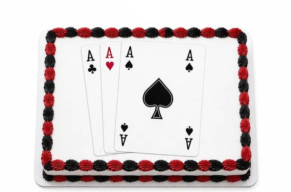 Four Aces Edible Cake Topper, Poker Casino Frosting Sheet Image, Game Night ~ D22942