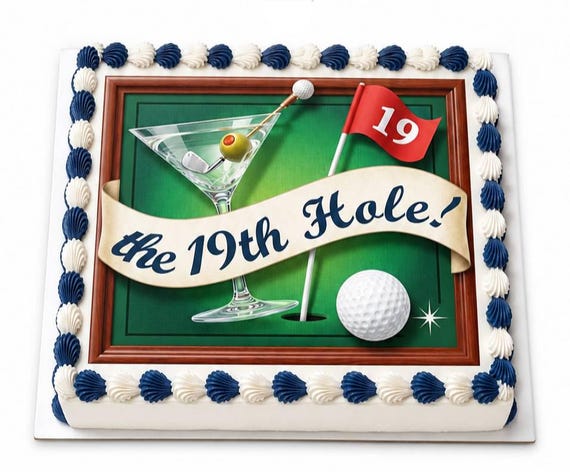 The 19th Hole Golf Edible Cake Topper, Martini Cocktail Club Frosting Sheet Image, Funny Golfer Retirement Party ~ D1325