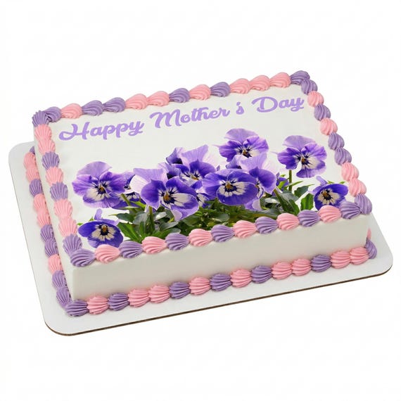 Happy Mother’s Day Pansy Edible Cake Topper, Floral Frosting Sheet D24014