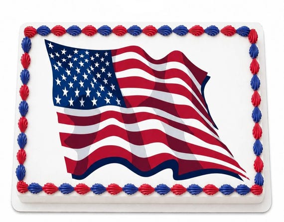 American Flag Edible Cake Topper, Patriotic Birthday Frosting Sheet Image, Veterans Party ~ D20565