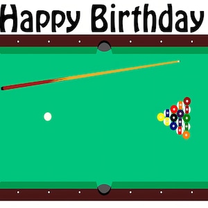 Pool Table Billiards Happy Birthday ~ Edible 2D Fondant Birthday Cake/Cupcake Topper ~ D22993